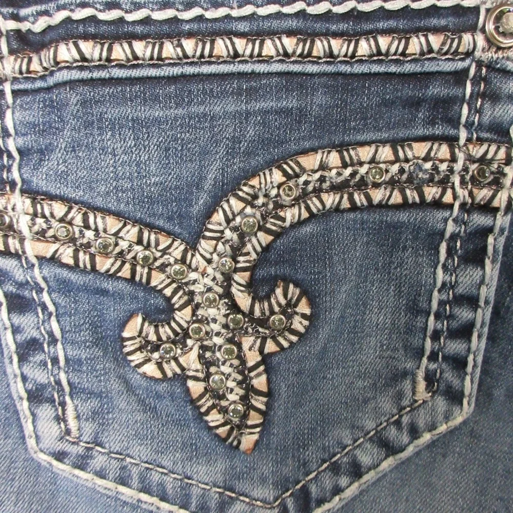 ROCK REVIVAL‎ Nancy Bootcut Jeans Womens 30 Blue Denim Fleur-de-lis Rhinestone